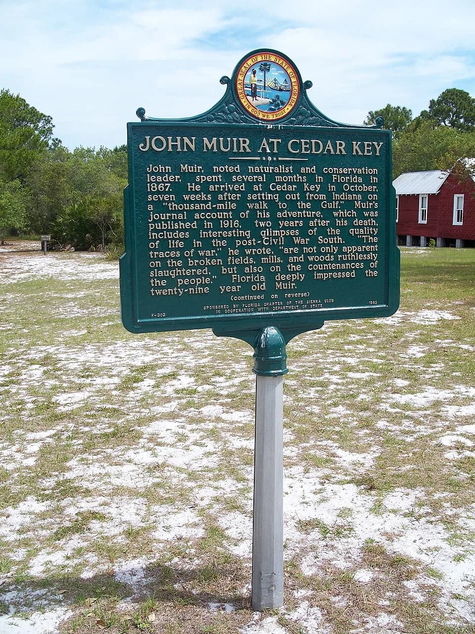 John Muir - Historic marker at the Cedar Key State Museum in Cedar Key, Florida.
