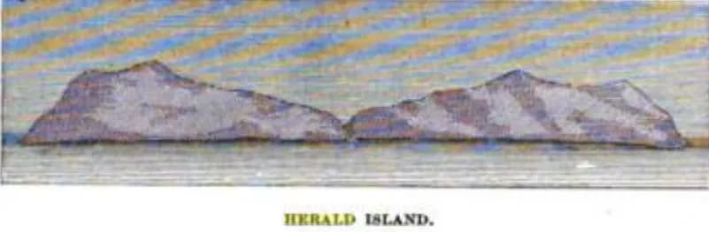 John Muir - Sketch of Herald Island in the Chukchi Sea, showing the two heights and the centeal valley, which Muir attributed to glacier action. The color bands are probably a digitization artifact.