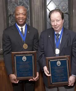 Sidney Altman - Dr. John Ruffin (left), NIMHD director, and Dr. Sidney Altman receive the Yale University Bouchet Leadership Award.