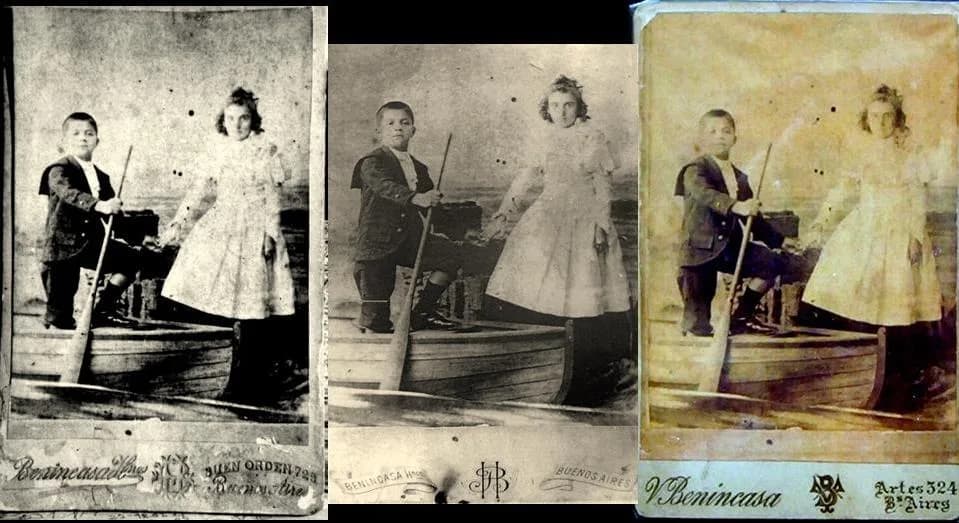 Carlos Gardel - En el centro, fotografía de Carlos Gardel con la niña Francisca Franchini tomada en 1894, cuando el cantor contaba con alrededor de 10 años de edad, tomada en la Casa Fotográfica Benin