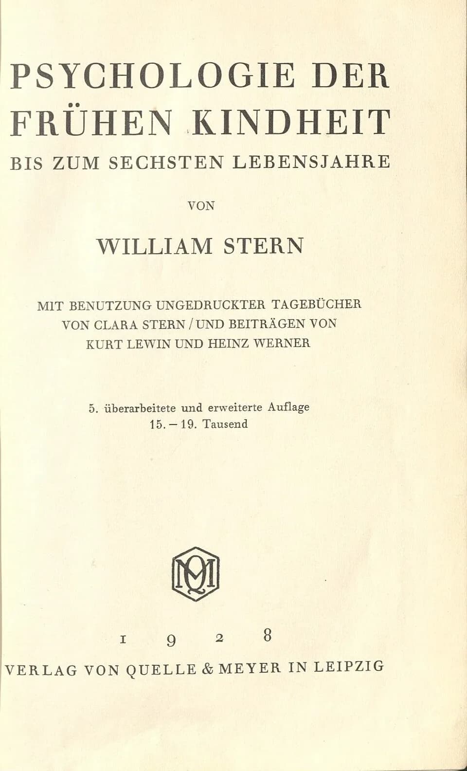 Kurt Zadek Lewin - William Stern Kindheit 1928 Titel