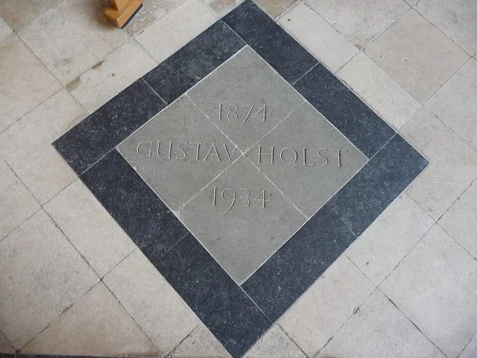 Gustav Holst - Memorial to the musician Gustav Holst at Chichester Cathedral. Located in the North Transept at Chichester Cathedral. The ashes were interred beneath this spot by Bishop George Bell