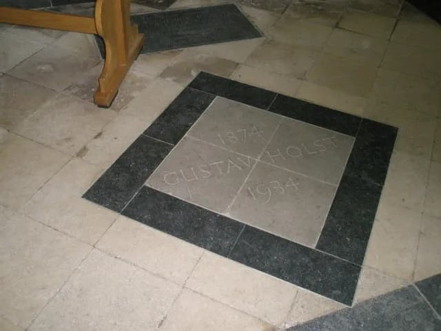 Gustav Holst - Memorial to Gustav Holst in the North Transept at Chichester Cathedral The ashes were interred beneath this spot by Bishop George Bell Gustav_Holst