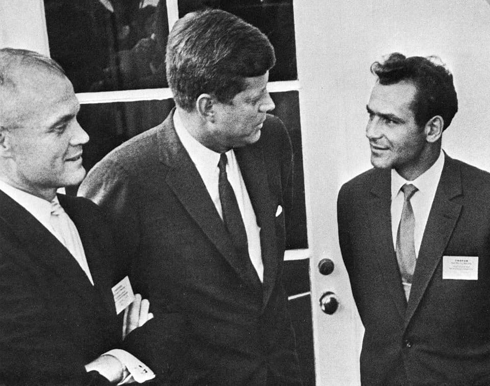 Gherman Titov - Second cosmonaut German Titov (right) appears with NASA astronaut John Glenn and President John Kennedy at the White House on May 3rd, 1962. Titov was in Washington to give his account