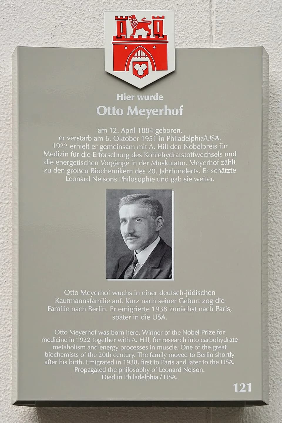 Otto Fritz Meyerhof - Stadttafel Otto Meyerhof