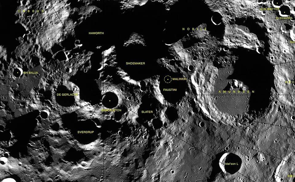 Norman Haworth - Cráter lunar Faustini. Localización. (Imagen LROC)