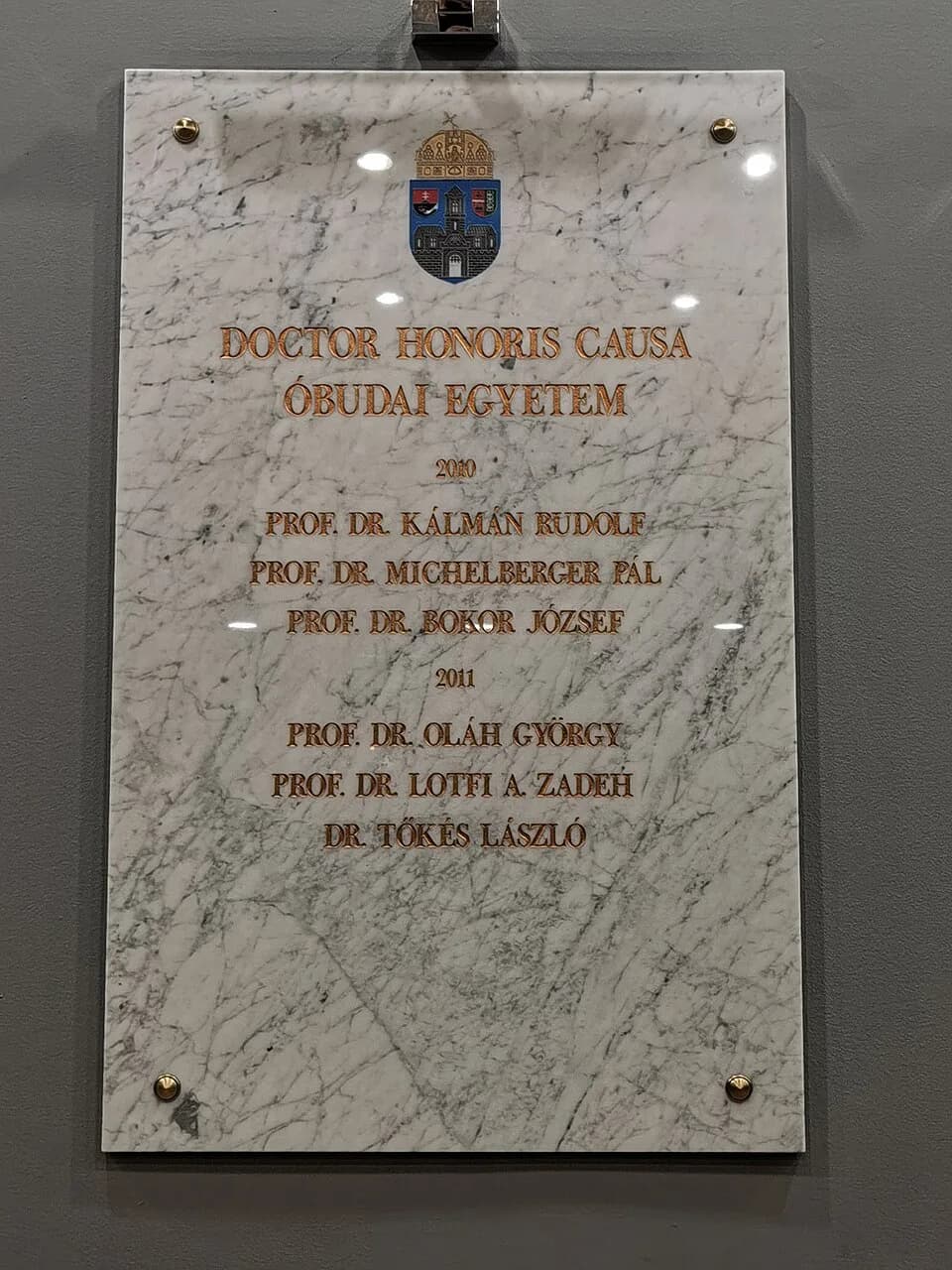 George Andrew Olah - Photo taken under Hunor Hungarian Space Program event, plaque to Rudolf Kálmán, Pál Michelberger, József Bokor, György Oláh, László Tőkés.