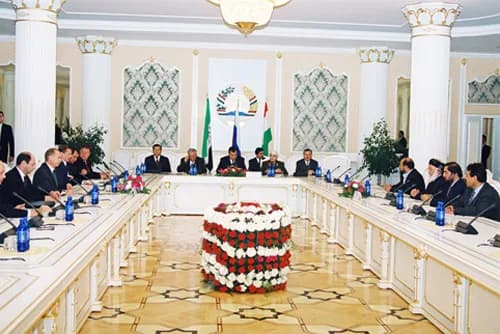 Burhanuddin Rabbani - DUSHANBE. Expanded meeting with Tajik President Emomali Rakhmonov and Afghan President Burhanuddin Rabbani.