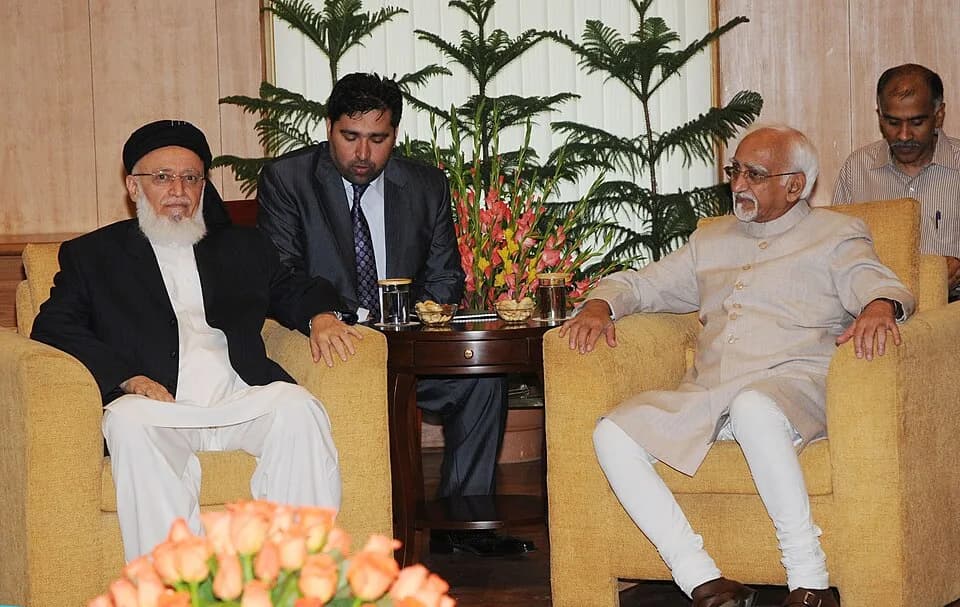 Burhanuddin Rabbani - The Chairman, High Peace Council of the Islamic Republic of Afghanistan, Professor Burhanuddin Rabbani meeting the Vice President, Shri Mohd. Hamid Ansari, in New Delhi on July 1