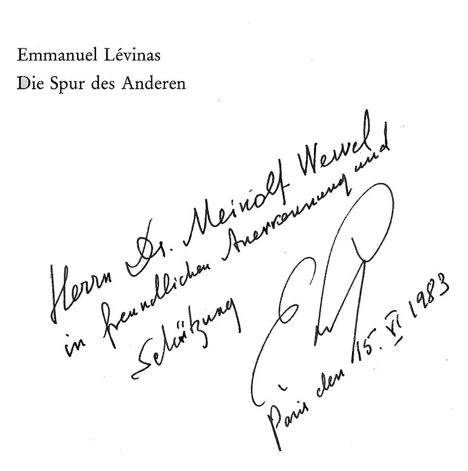 Emmanuel Levinas - Handschriftliche Widmung des Buches "Die Spur des Anderen" an Meinolf Wewel