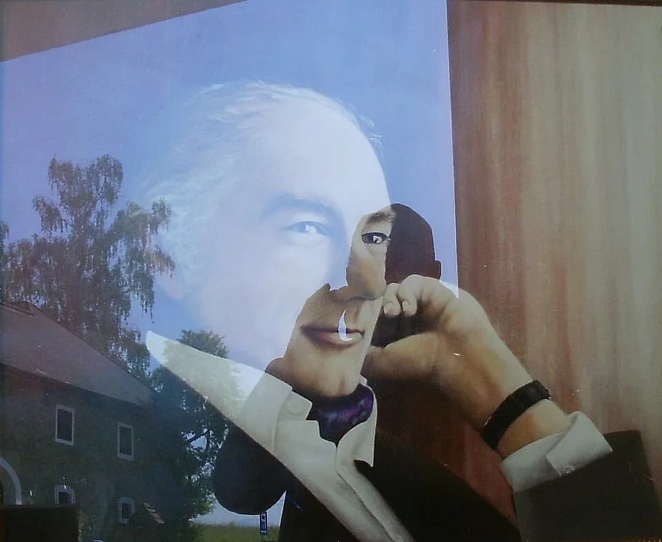 Thomas Bernhard - REFLECTION Thomas Bernhard Bernhard house (Obernatal Ohlsdorf) and photographer, taking the photo of a painting; Upper Austria Austria.