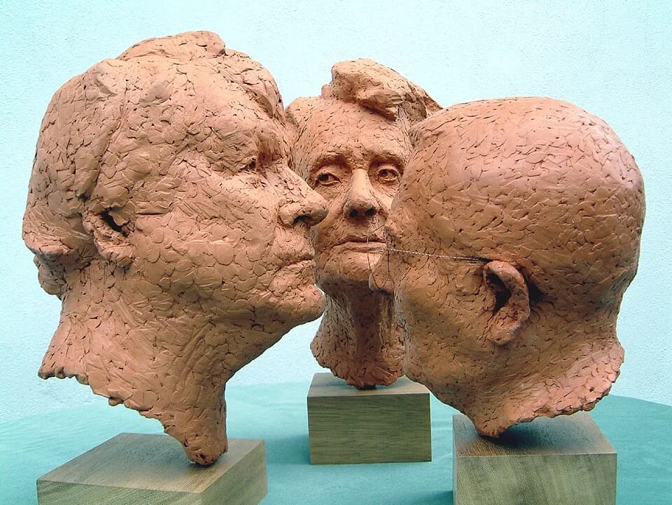 James Lovelock - Environment Triptych (Terracotta, 2008) original artwork by sculptor Jon Edgar from artist-invited sittings in 2006/2007 with scientist en:James Lovelock, author en:Richard Mabey and 