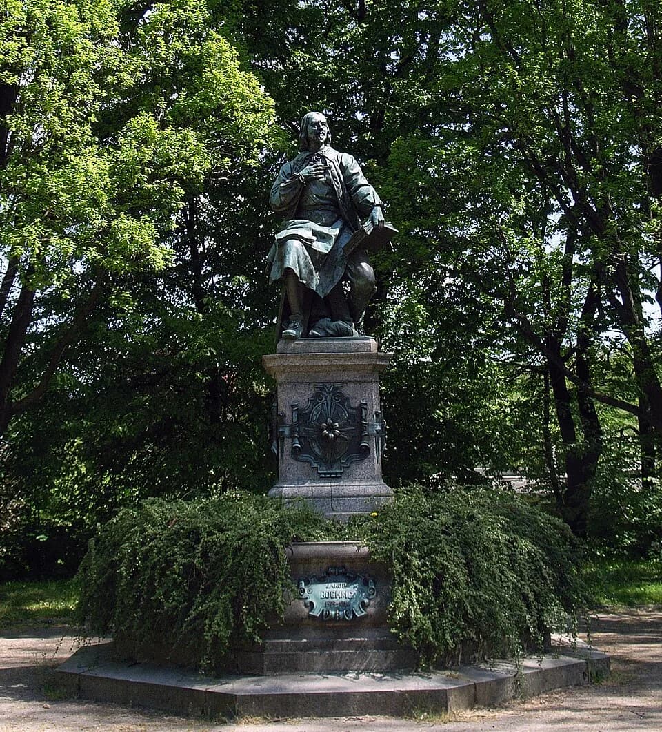Jakob Böhme - Jakob Böhme-Statue/Brunnen in Görlitz von Johannes Pfuhl, gegossen wurde das Werk 1898 in der Eisengießerei Lauchhammer, und am 31. 10. 1898 enthüllte man es