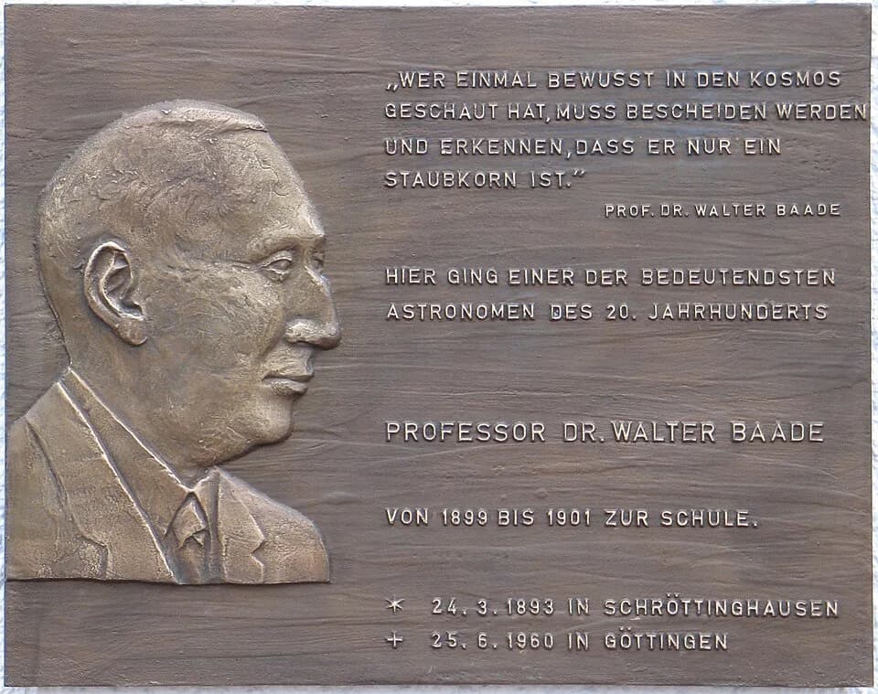 Walter Baade - Walter Baade (1893-1960), memorial plaque for one of the most inspiring astonomers and astrophysicists attached in 2007 to the school building (now museum of the village fire brigade) a