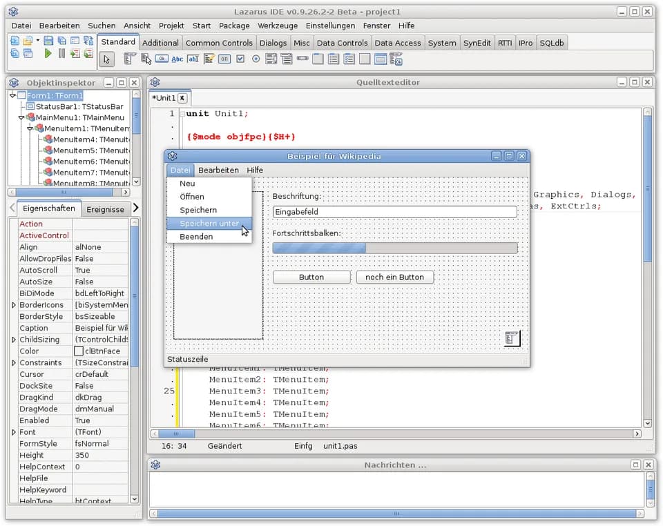 Niklaus Wirth - German screenshot of the Lazarus IDE v0.9.26.2
