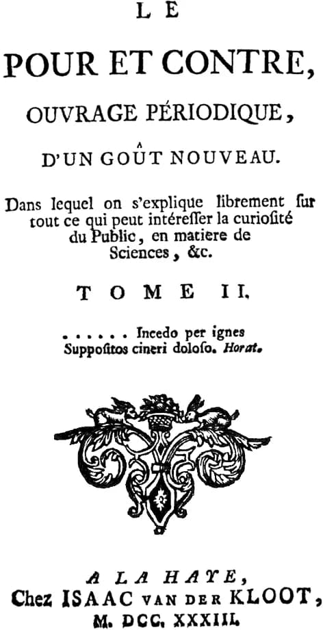 Antoine François Prévost - First page of Le Pour et Contre by Antoine François Prévost (1697-1763).