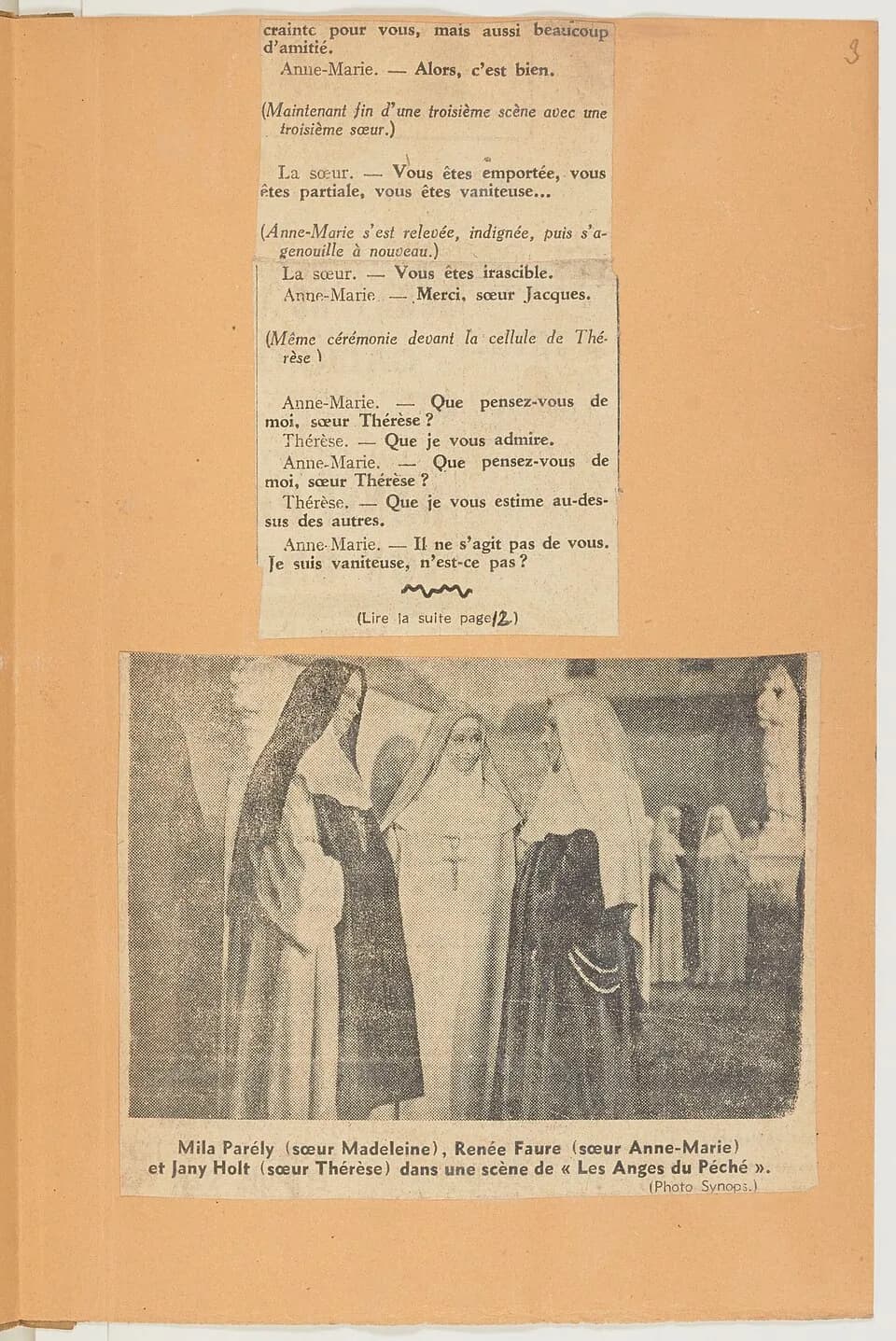 Robert Bresson - Sujet : Les anges du péché (film)
Contient : coupures de presse

Langue : français