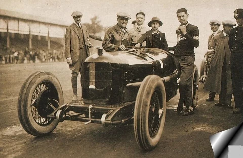 Alberto Ascari - Entry #1 at Monza for the Italian GP at Monza on 19 October 1924 was an Alfa Romeo P2 driven by WINNER Antonio Ascari, standing left of the boy, his son Alberto Ascari (born 1918).  E