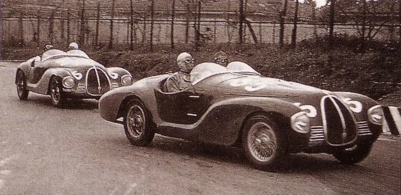 Alberto Ascari - Auto Avio at 1940 Mille Miglia. #65 (front) is Lotario Rangoni and co-driver Enrico Nardi, #66 (back) is Alberto Ascari and co-driver Giovanni Minozzi. They did not finish.[1]
