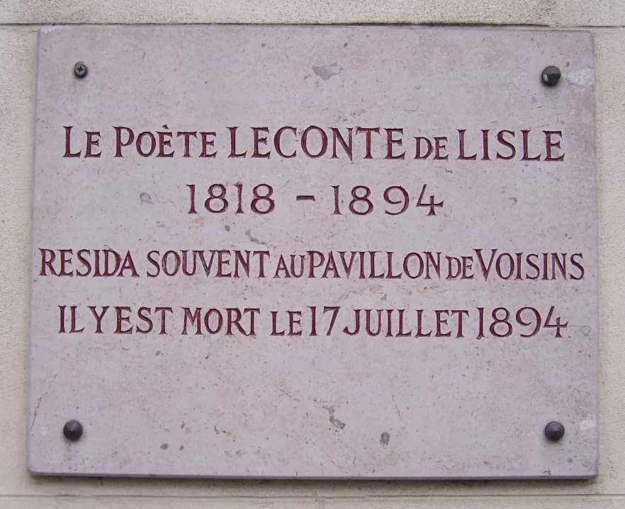 Charles Marie René Leconte de Lisle - Commemorative Plate of Leconte de Lisle in Louveciennes (Yvelines,  France)