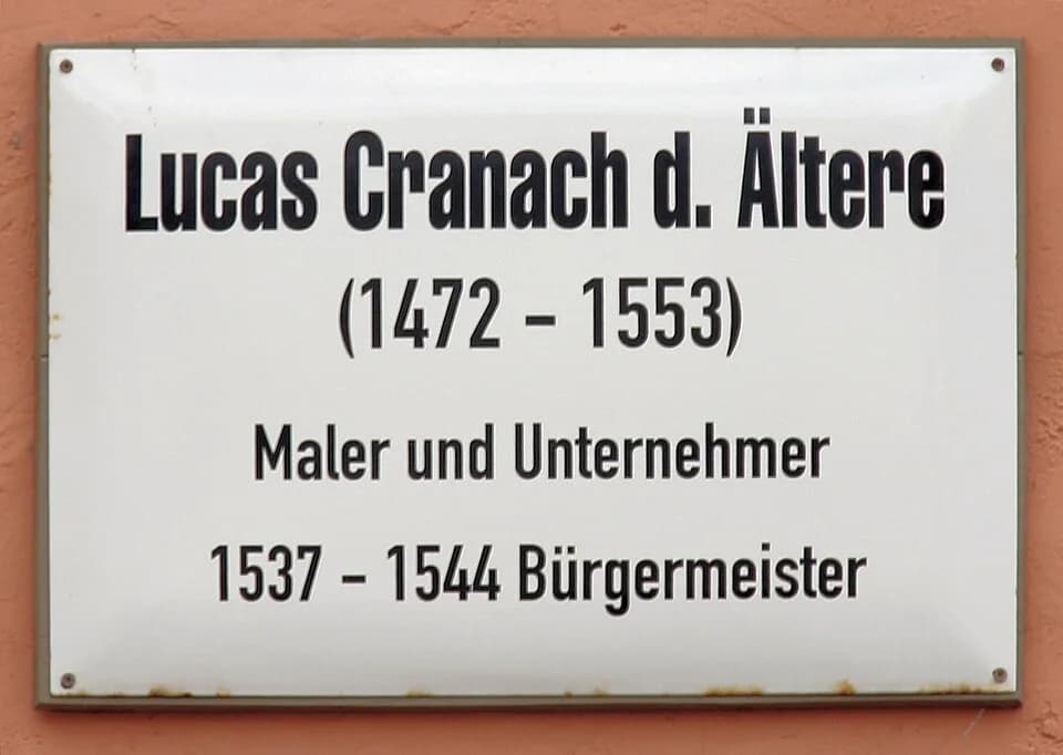 Lucas Cranach the Elder - Memorial plaque, Lucas Cranach der Ältere, Markt 4, Lutherstadt Wittenberg, Germany