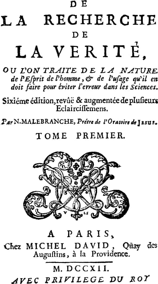 Nicolas Malebranche - Title page of Concerning the Search after Truth. In which is treated the nature of the human mind and the use that must be made of it to avoid error in the sciences (1674-75) by 