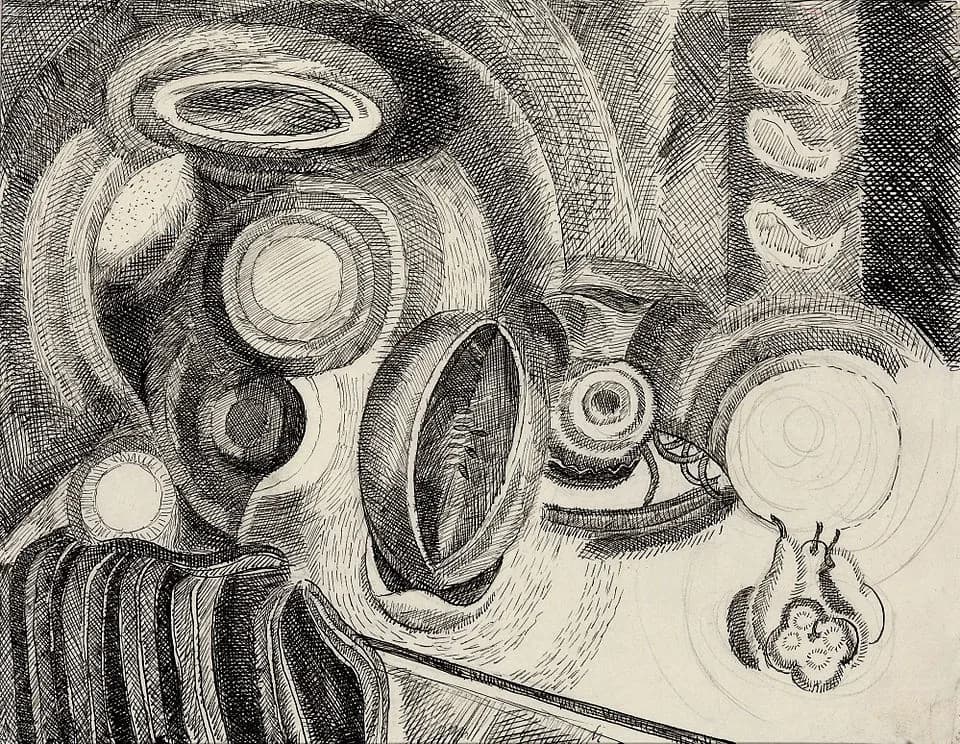 Robert Delaunay - Nature morte Portugaise. Pen and India ink and pencil on paper, 21 x 26.7 cm