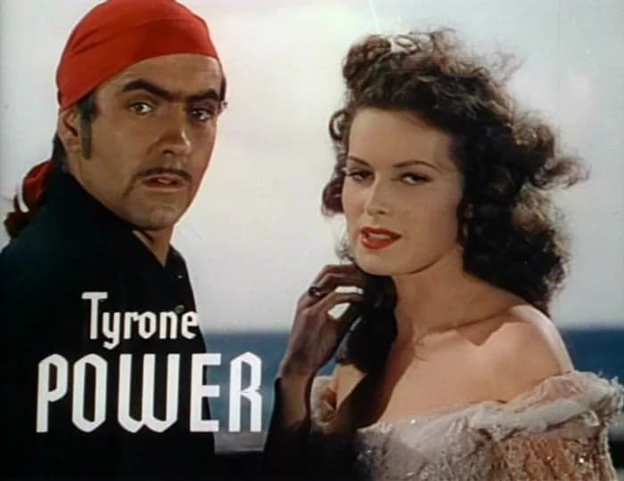 Maureen O'Hara - Tyrone Power and Maureen O'Hara in a screenshot from the trailer for the film The Black Swan.