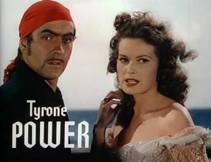 Maureen O'Hara - Tyrone Power and Maureen O'Hara in a screenshot from the trailer for the film The Black Swan.