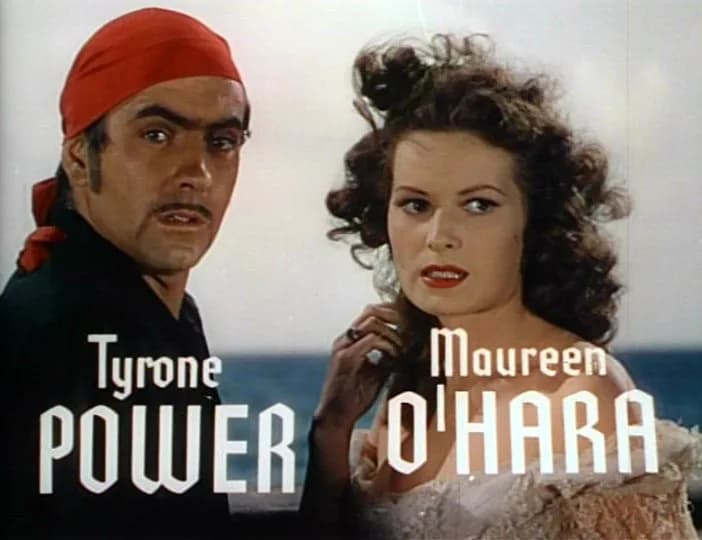 Maureen O'Hara - Tyrone Power and Maureen O'Hara in a screenshot from the trailer for the film The Black Swan.