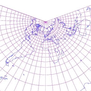 Johann Heinrich Lambert - world map in Lambert conformal conical projection with 10-degree grids, only in black lines on white background