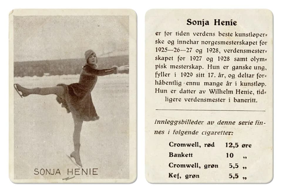 Sonja Henie - Format:  Samlekort
 Dato / Date:  ca. 1930 (dokumentet)
 Fotograf / Photographer:  Ukjent 
 Wikipedia:  Sonja Henie (1912 - 1969)
 Eier / Owner Institution:  Trondheim byarkiv, The Munic