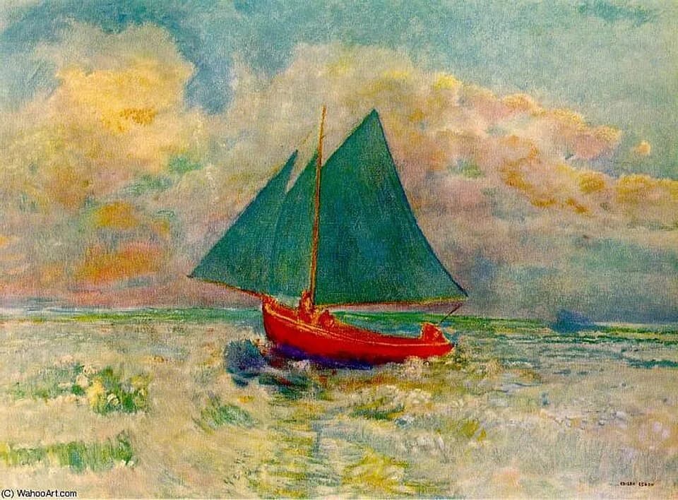 Odilon Redon - red boat with blue sails