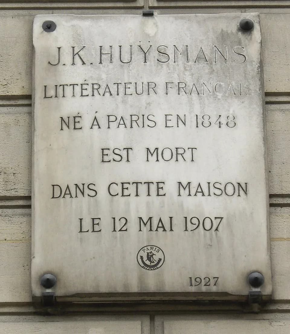 Joris-Karl Huysmans - Plaque apposée au n° 31 de la rue Saint-Placide, Paris 6e, où mourut l'écrivain Joris-Karl Huysmans (1848-1907) le 12 mai 1907.