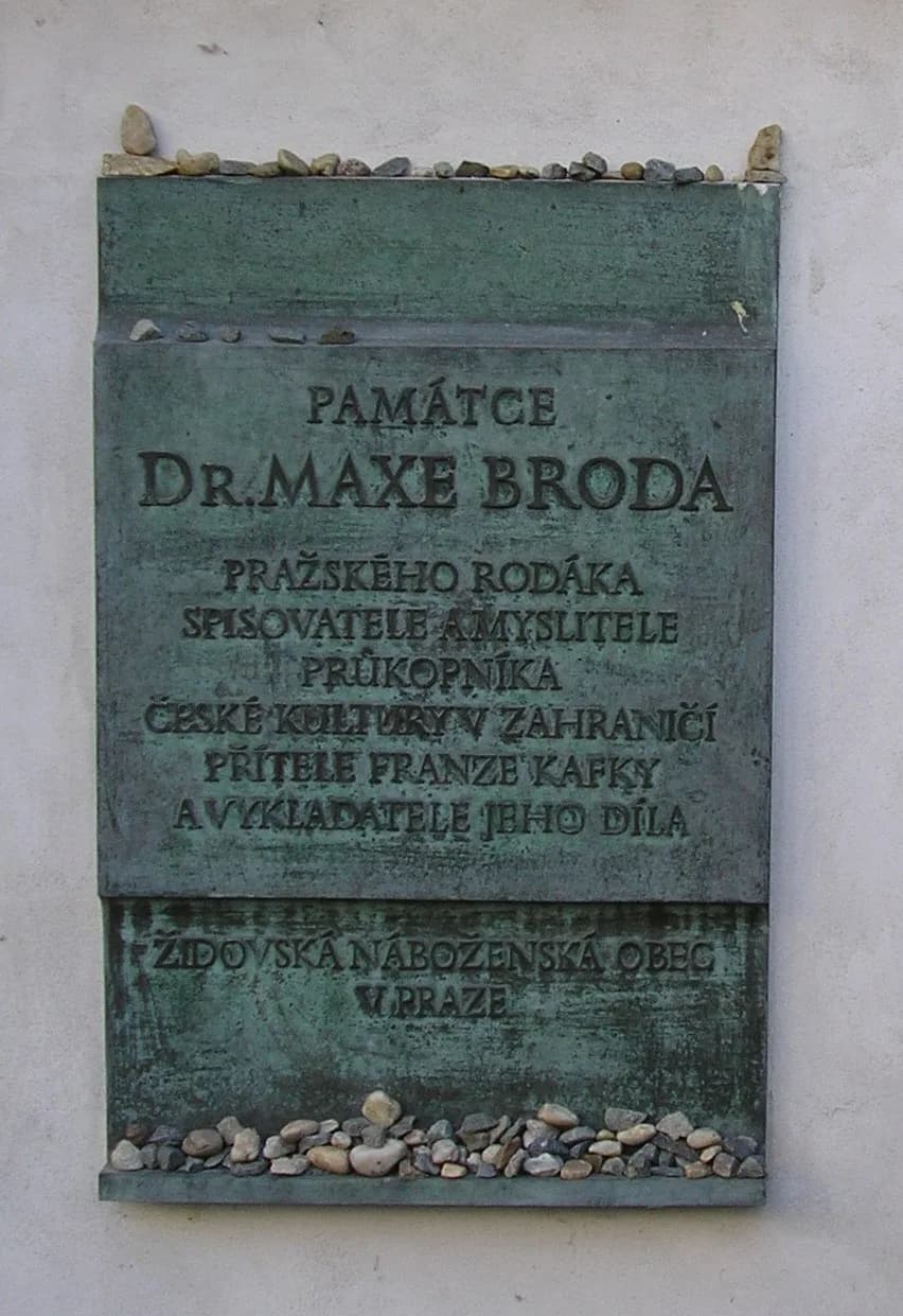 Max Brod - Opposite to the grave of Franz Kafka (New Jewish Cemetery, Prague) there is a wall with a bronze plaque which commemorates Max Brod (1884 – 1968), friend, biographer and publisher of the li