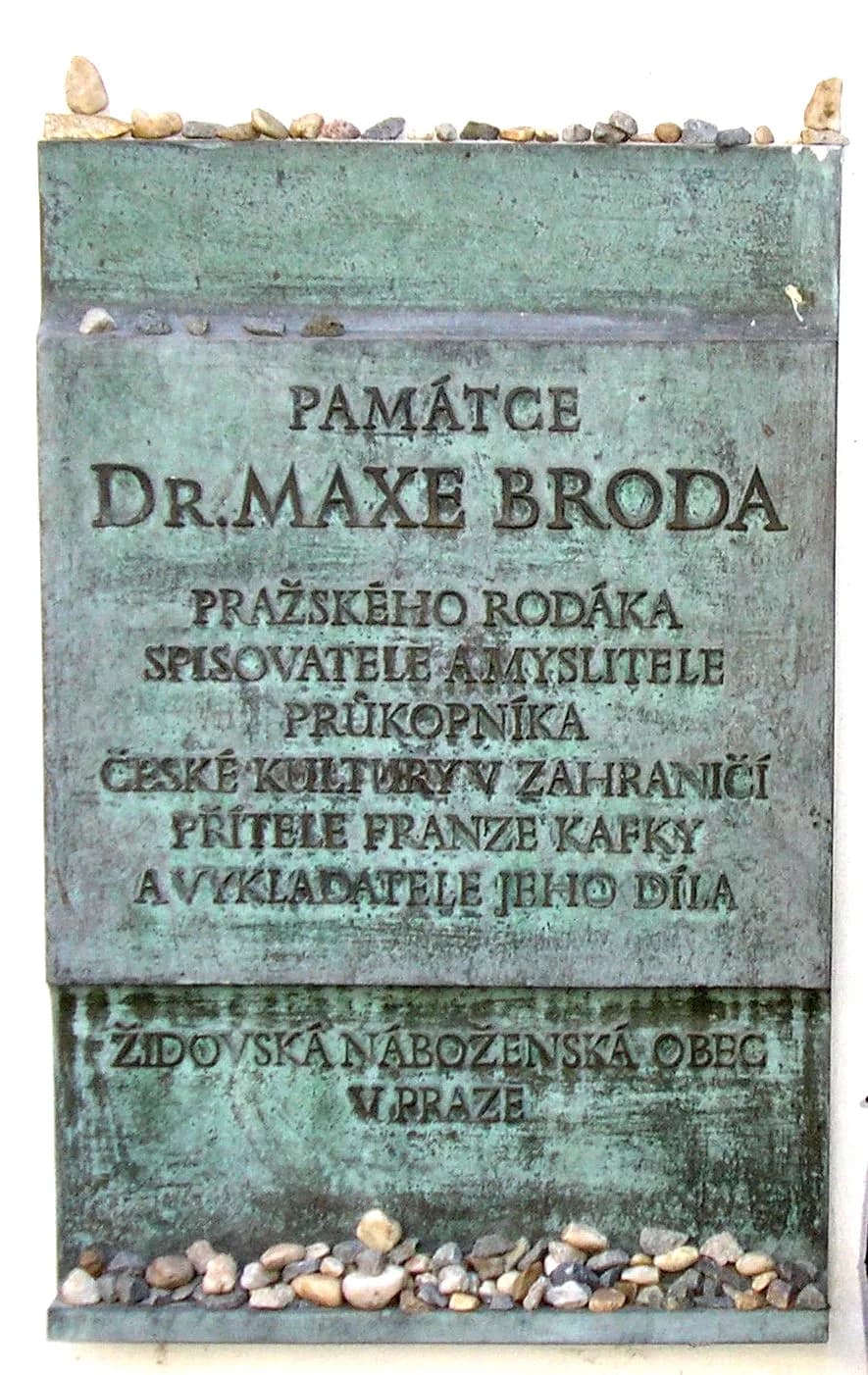 Max Brod - Opposite to the grave of Franz Kafka (New Jewish Cemetery, Prague) there is a wall with a bronze plaque which commemorates Max Brod (1884 – 1968), friend, biographer and publisher of the li
