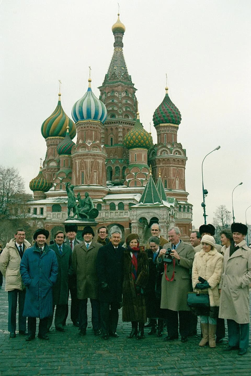 Bob Hawke - Prime Minister Bob Hawke, Hazel Hawke, Bill Hayden and others pose in front of St Basil's Cathedral, Red Square during their 1987 visit to the Soviet Union.