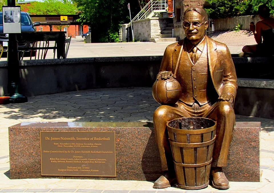James Naismith - Sculpture Dr. James Naismith, Inventor of Basketball, sculptor: Elden Tefft, Lawrence, Kansas, dedicated 23 July 2011