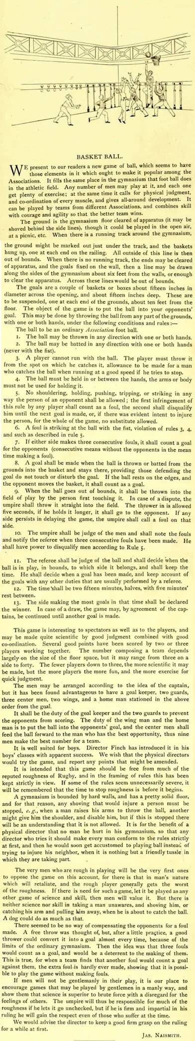 James Naismith - Scan of original print as it appears in the January 15, 1892 publication of The Triangle.