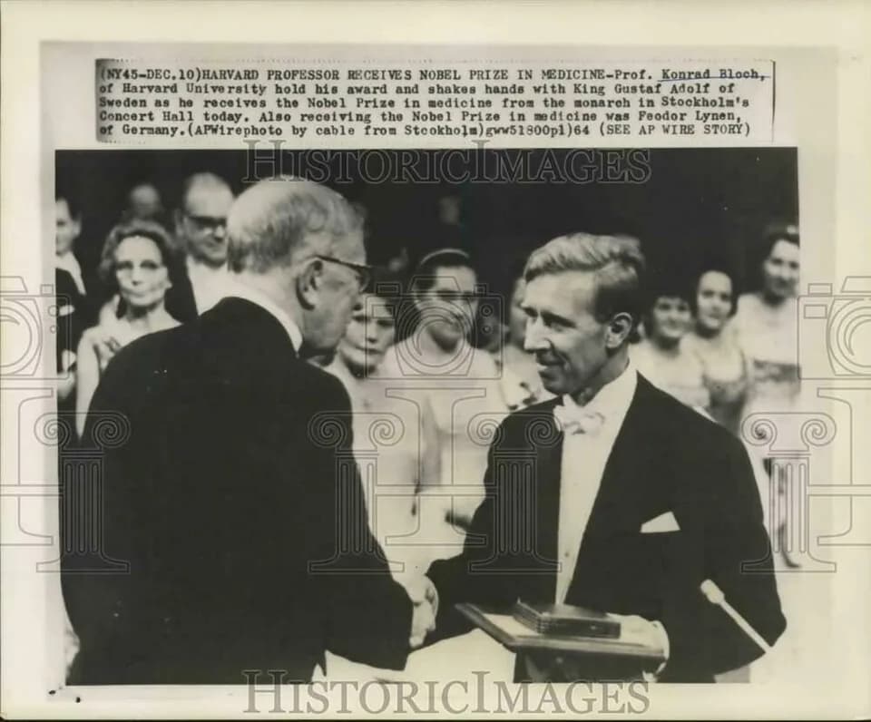 Konrad Emil Bloch - 1964 Press Photo Nobel Prize winner Konrad Bloch with Sweden's King Gustaf Adolf