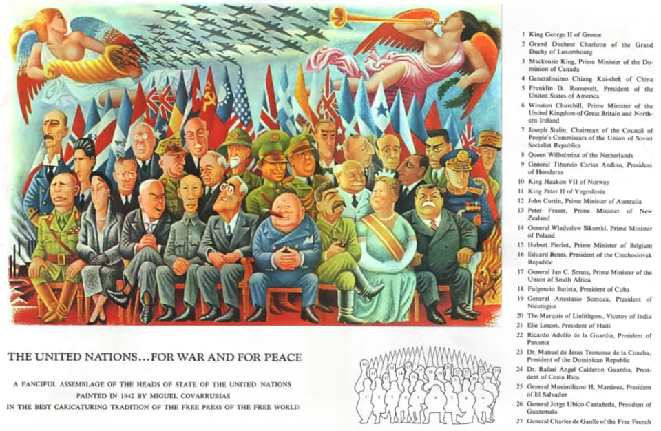 George II of Greece - Image depicting the leaders of the Allied nations in early 1942, originally published in the American magazine Vogue

Cartoon shows the United Nations, as 

.mw-parser-output .co