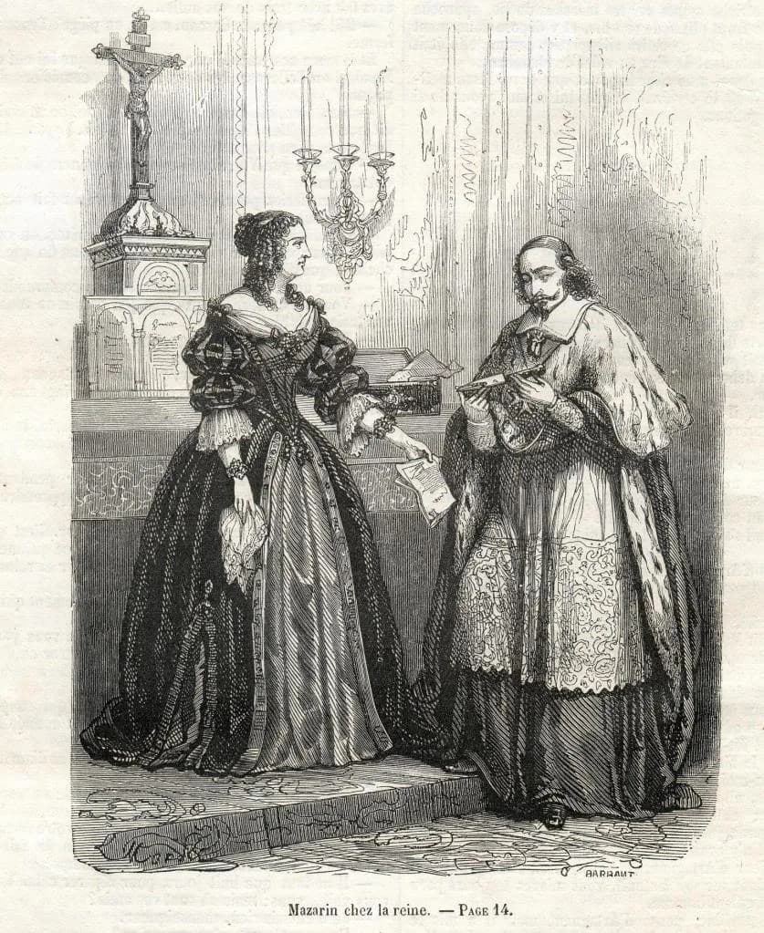 Anne of Austria - Cardinal Mazarin with the queen, illustration from Twenty Years After.