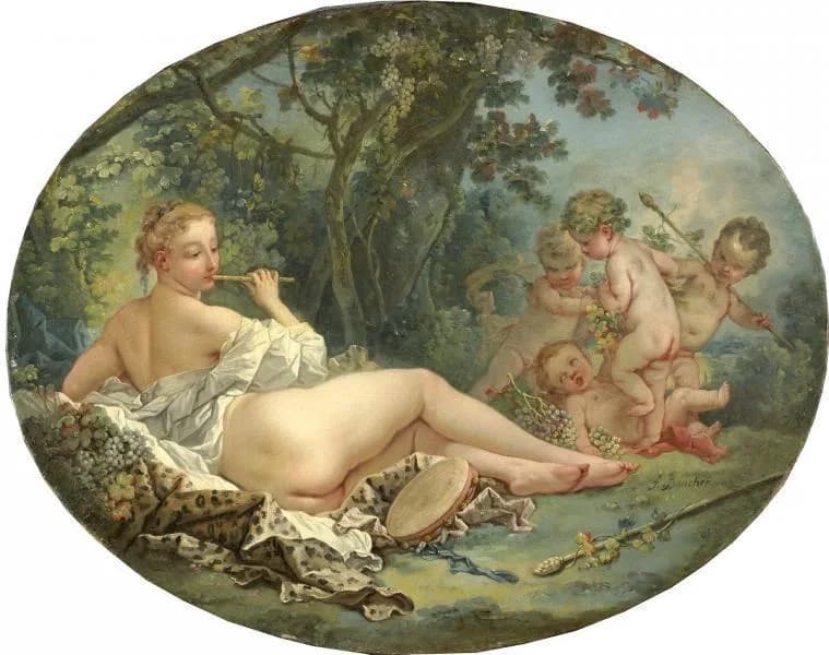 François Boucher - BACCHANTE PLAYING A REED-PIPE. (ERIGONE)