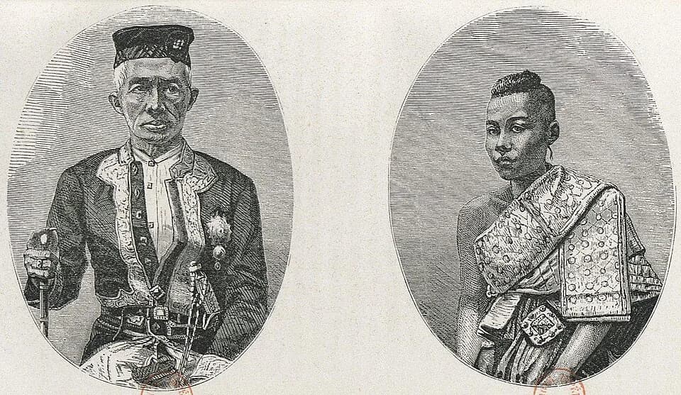 Mongkut - Planche 2 du livre Voyage dans les royaumes de Siam, de Cambodge, de Laos : "Le roi de Siam et la défunte reine."
