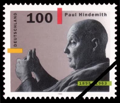 Paul Hindemith - Zum 100. Geburtstag von de:w:Paul Hindemith, Briefmarke der Deutschen Post, 100 Pf., Ausgabe 9. November 1995, Mi.-Nr. 1827.