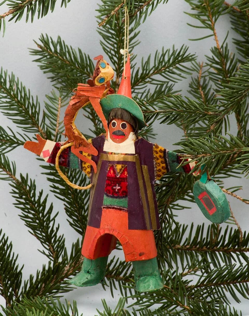 Józef Gosławski - Christmas toys - Gypsy with monkey. Made of paper and velvet by Józef Gosławski.