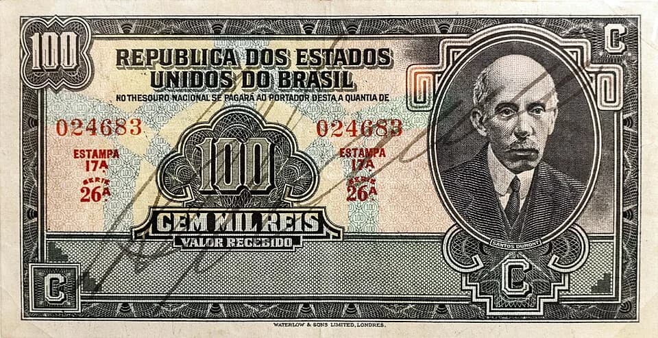 Alberto Santos-Dumont - 100 mil reis bill of Brazil