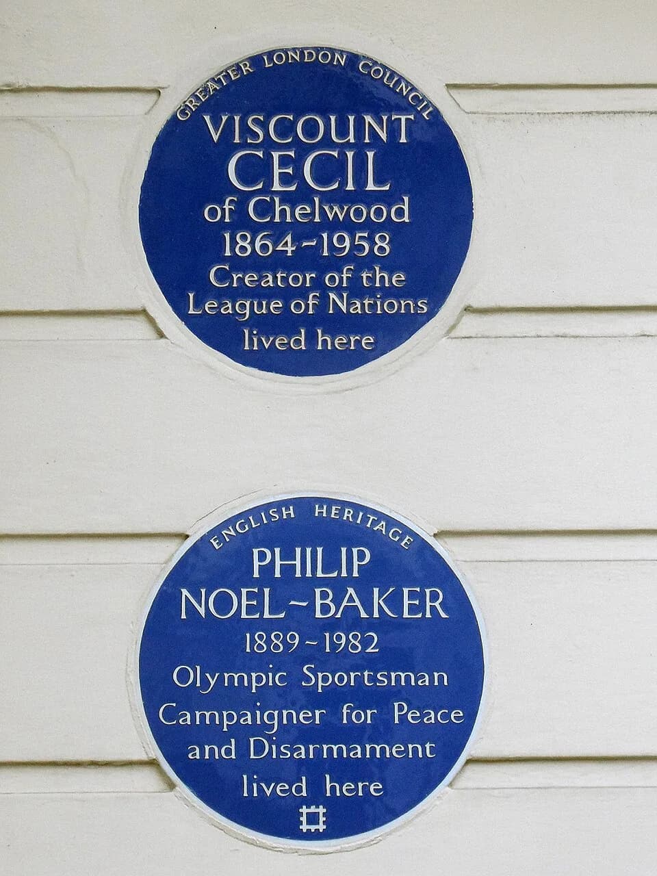 Philip Noel-Baker, Baron Noel-Baker - VISCOUNT CECIL of Chelwood 1864-1958 Creator of the League of Nations lived here
PHILIP NOEL-BAKER 1889-1982 Olympic Sportsman Campaigner for Peace and Disarmamen