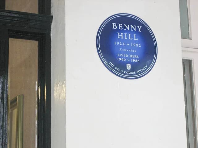 Benny Hill - Benny Hill lived here plaque on 1 and 2 Queen's Gate, Kensington, London SW7 5EH