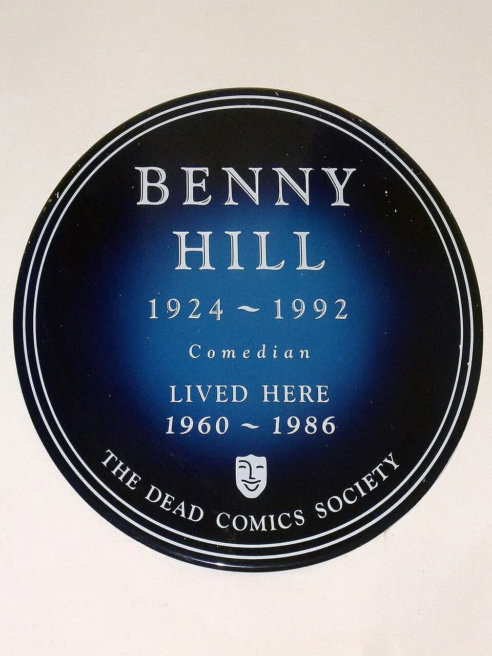 Benny Hill - Blue plaque erected by the Dead Comics Society at 1 and 2 Queen's Gate, Kensington, London SW7 5EH